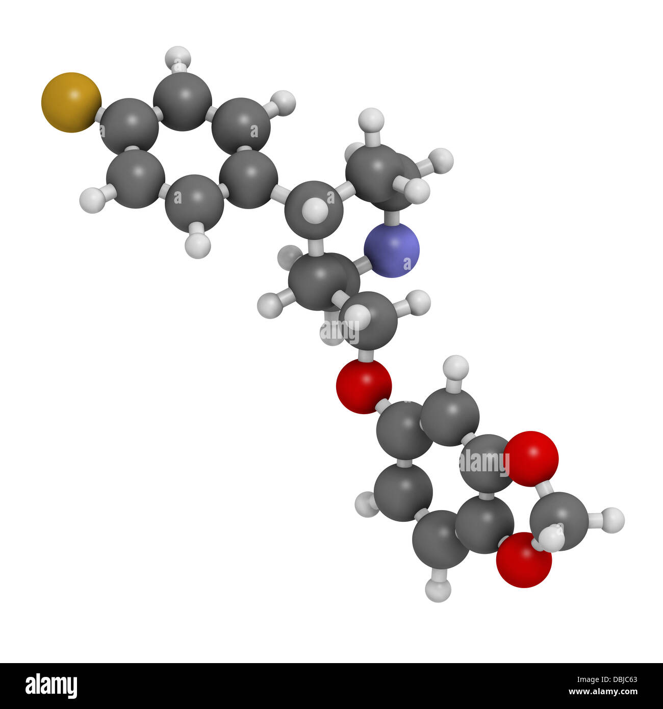 Paroxetine antidepressant drug (SSRI class), chemical structure Stock
