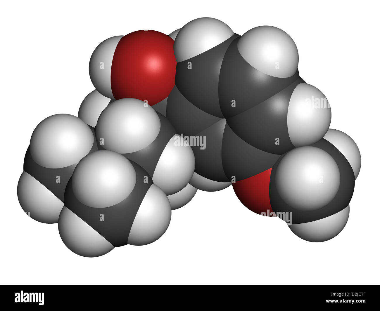 Tramadol opioid analgesic drug, chemical structure. Atoms are represented as spheres with conventional color coding Stock Photo