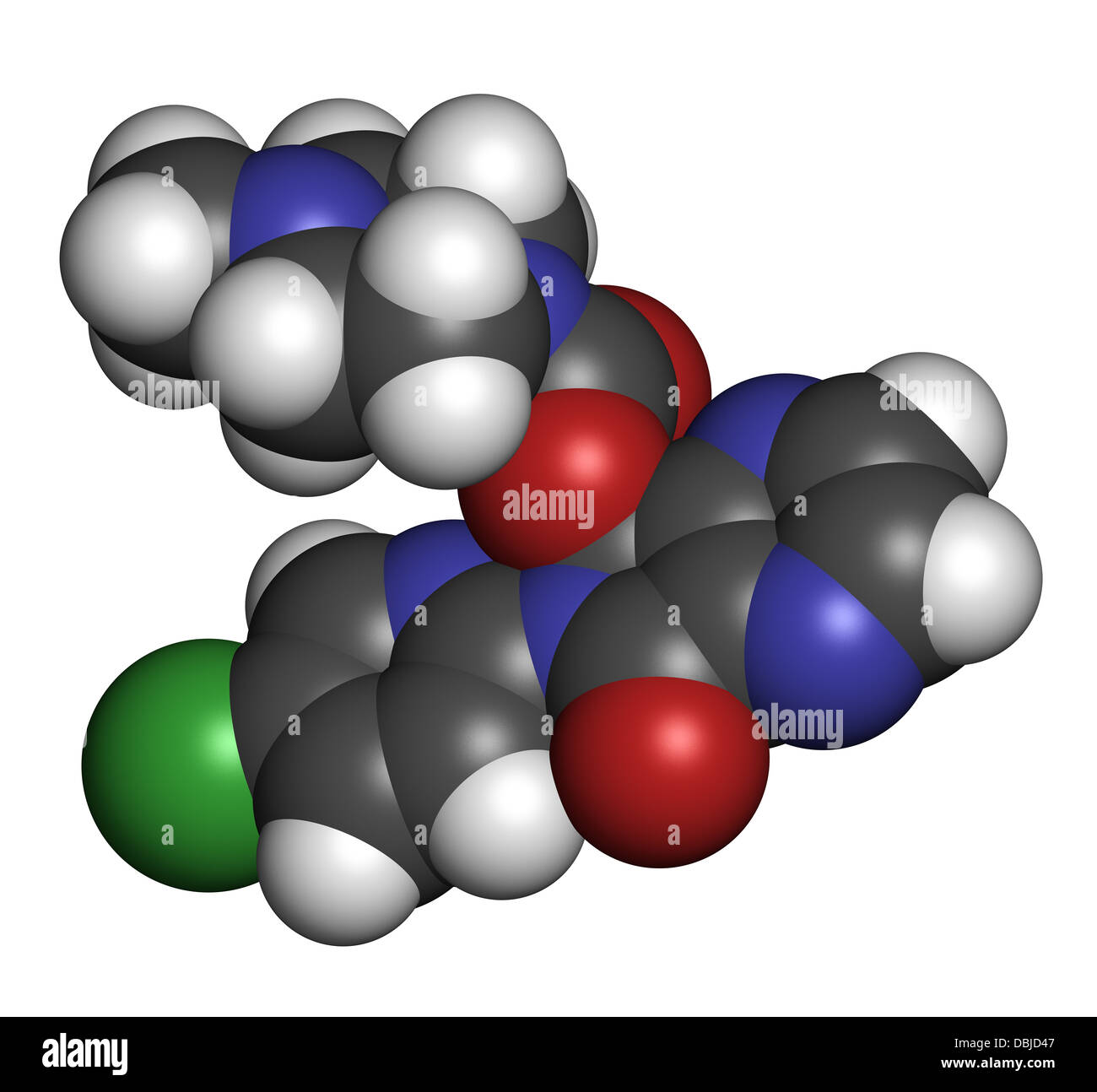 Zopiclone insomnia drug (sleeping pill, zdrug), chemical structure. Atoms are represented as