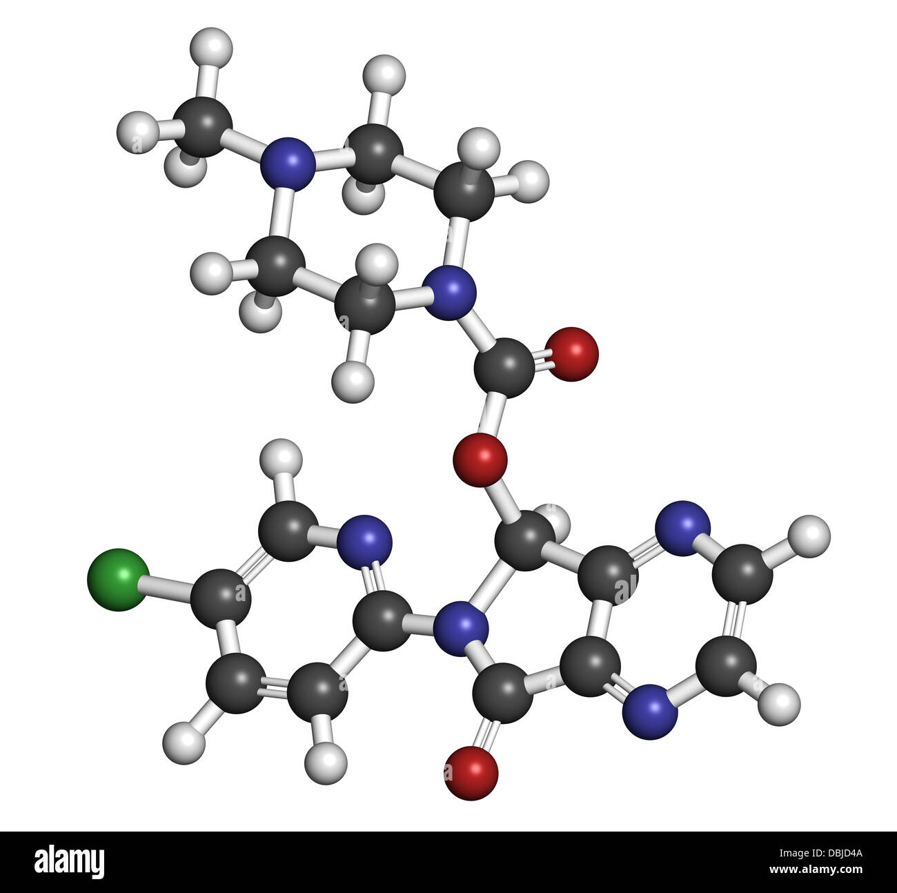 Zopiclone insomnia drug (sleeping pill, zdrug), chemical structure. Atoms are represented as