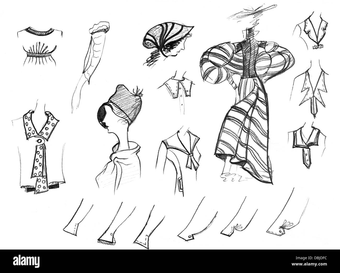 sketch of fashion model - retro clothing items and accessories Photo - Alamy