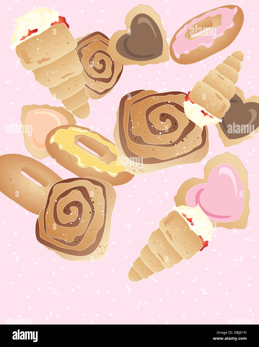 an illustration of a selection of delicious bakery pastries including