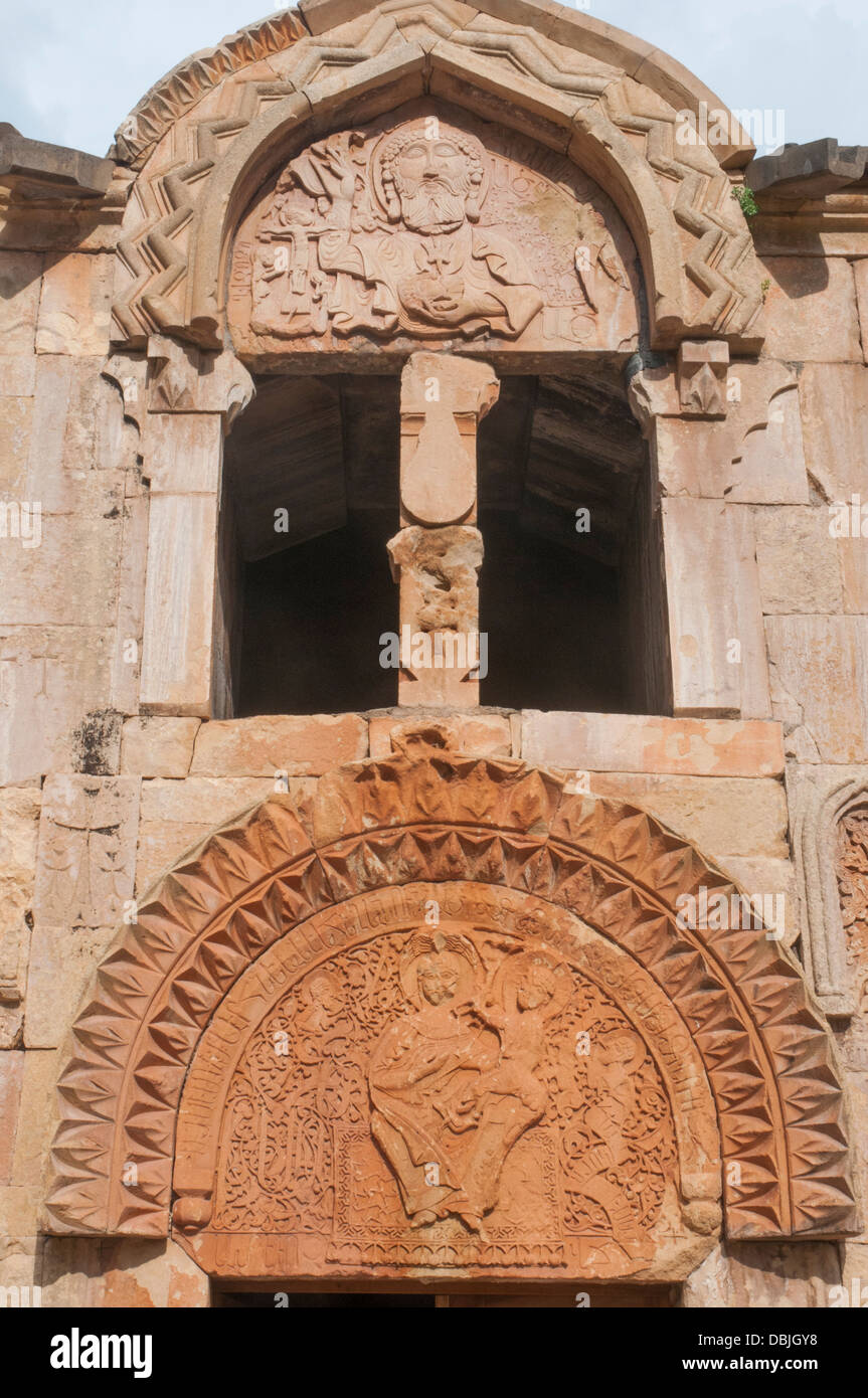 Carved portal above a doorway at Noravank Monastery, Vayots Dzor Province, Armenia Stock Photo