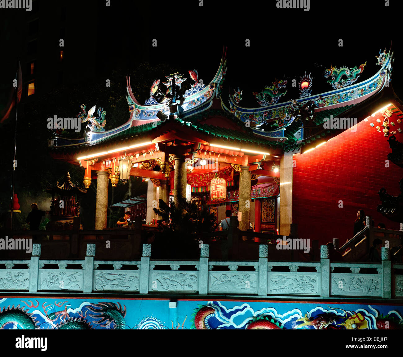 Tua Pek Kong Temple in Kuching lit up illuminated at night, Sarawak, Malaysia Stock Photo