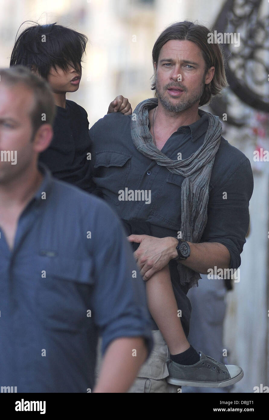 Brad Pitt and son Pax  leaving the 'World War Z' film set in Valletta Valletta, Malta - 22.06.11 Stock Photo