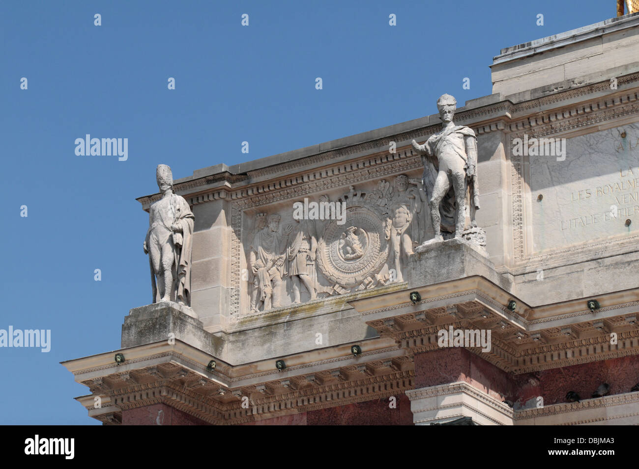 Detail on the Arc de Triomphe du Carrousel in Place du Carrousel, Paris, France. Stock Photo