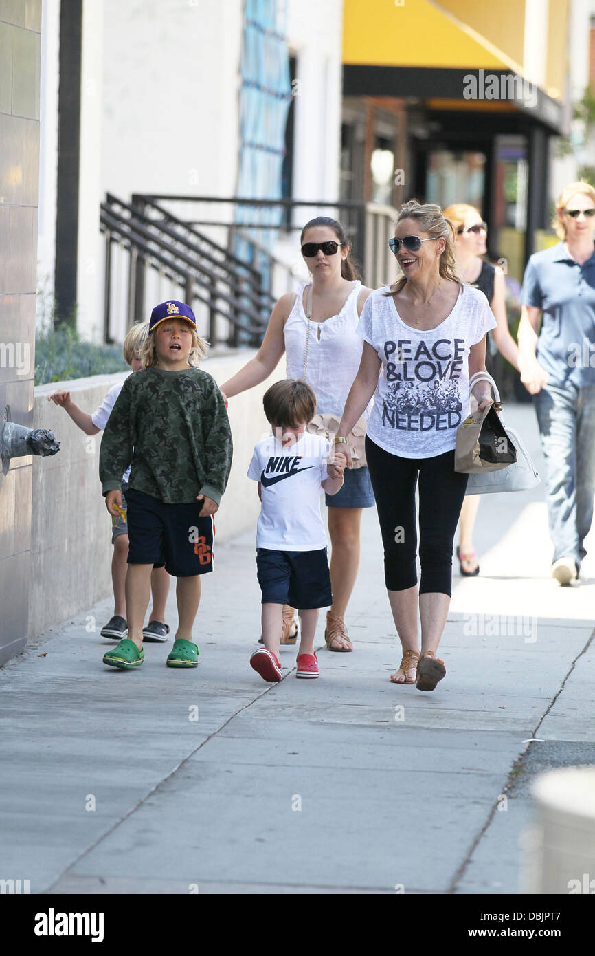 Sharon Stone takes her three adopted sons, Roan Joseph Bronstein, Laird