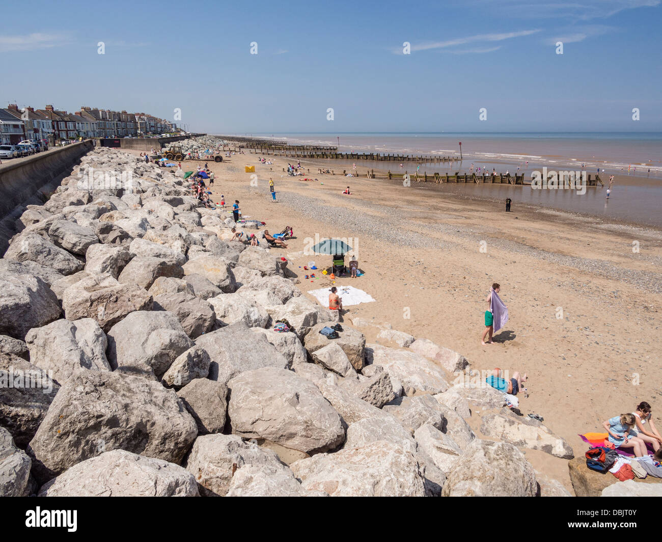Withernsea East Yorkshire UK. Beach and Rock Armour. Stock Photo