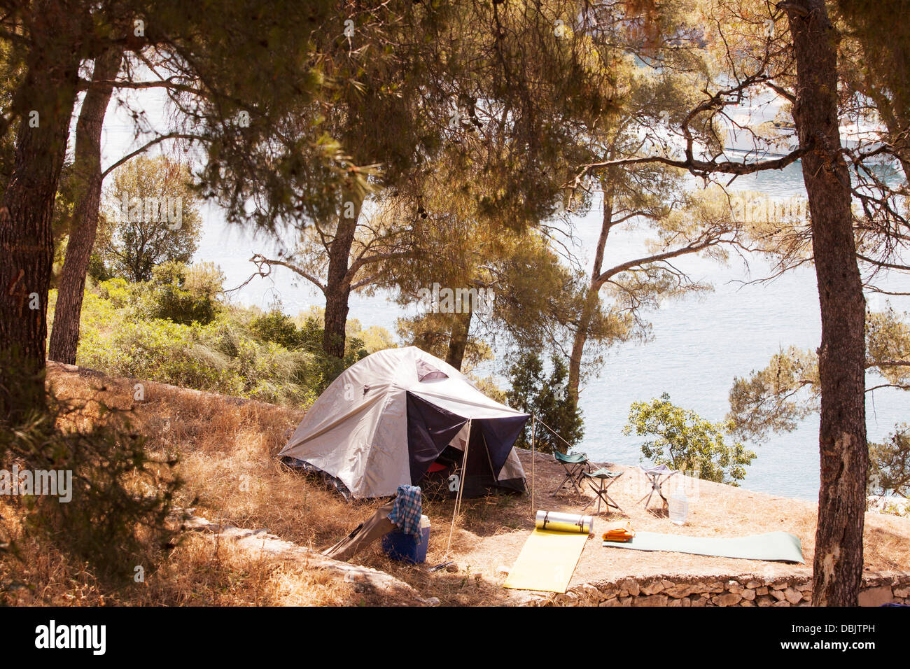 Croatia, Dalmatia, Camping site, tent on water's edge Stock Photo - Alamy