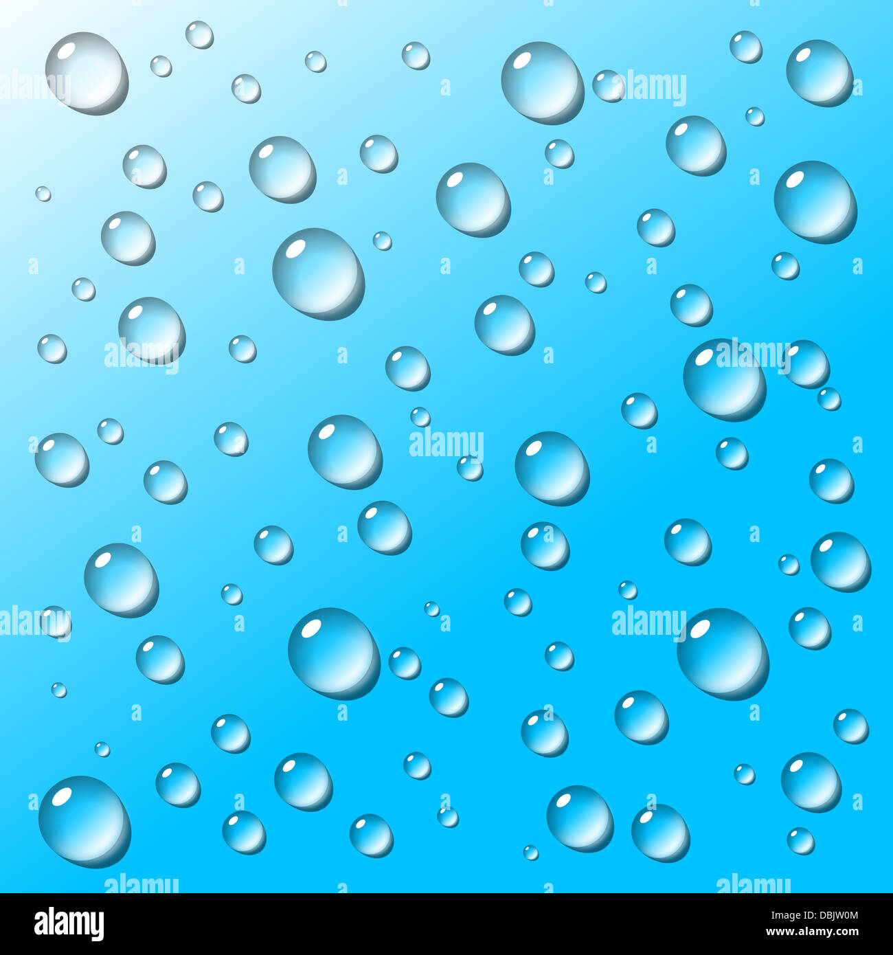 Transparent water drops with shadow on blue gradient background ...