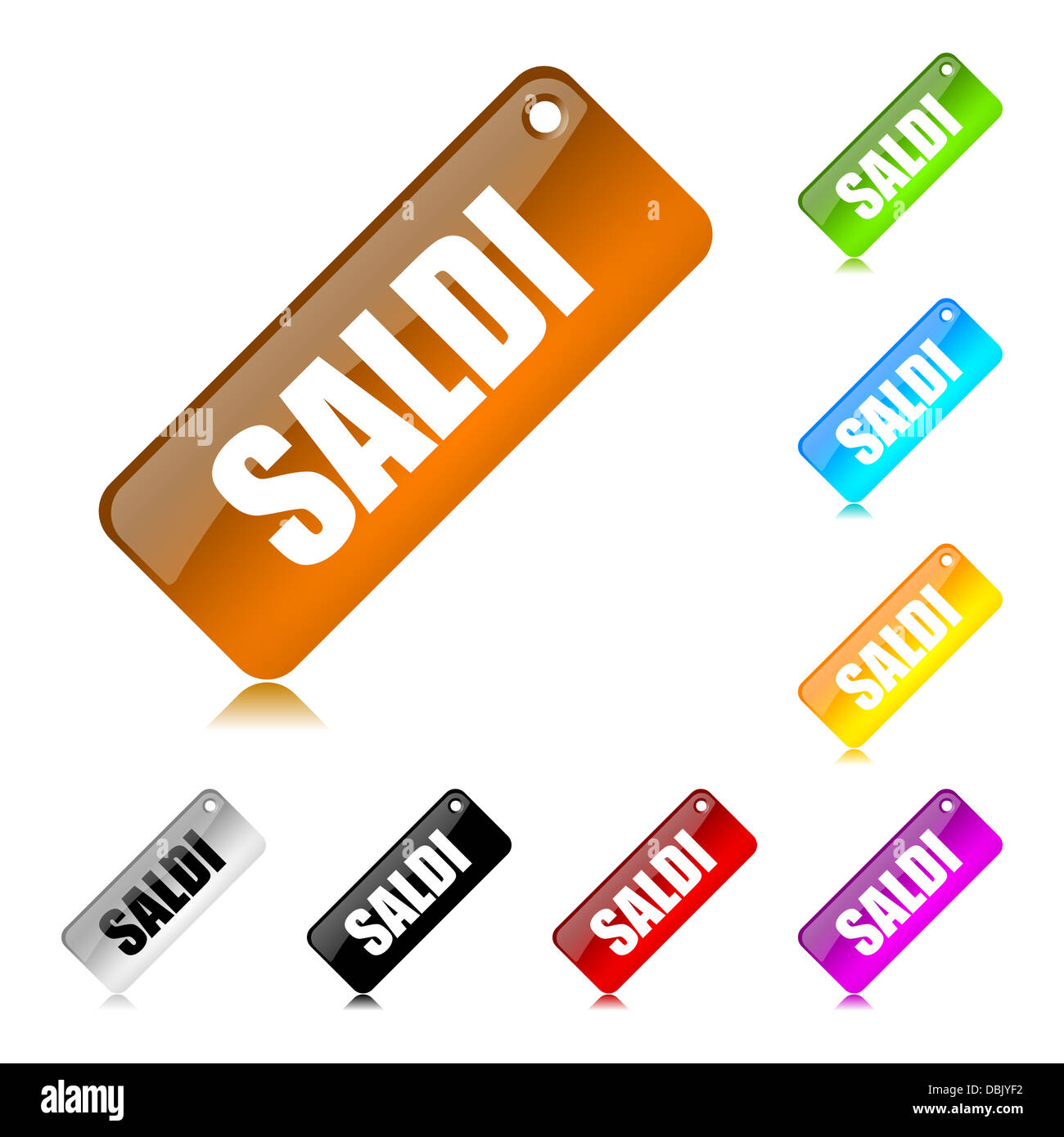Colorful sales labels set italian language on white background illustration Stock Photo