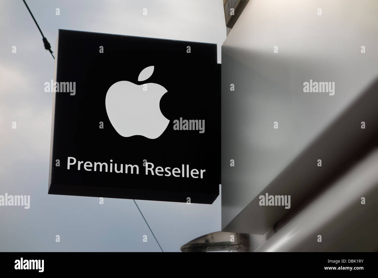 Shop sign showing brand logo of Apple Premium Reseller / APR Stock Photo