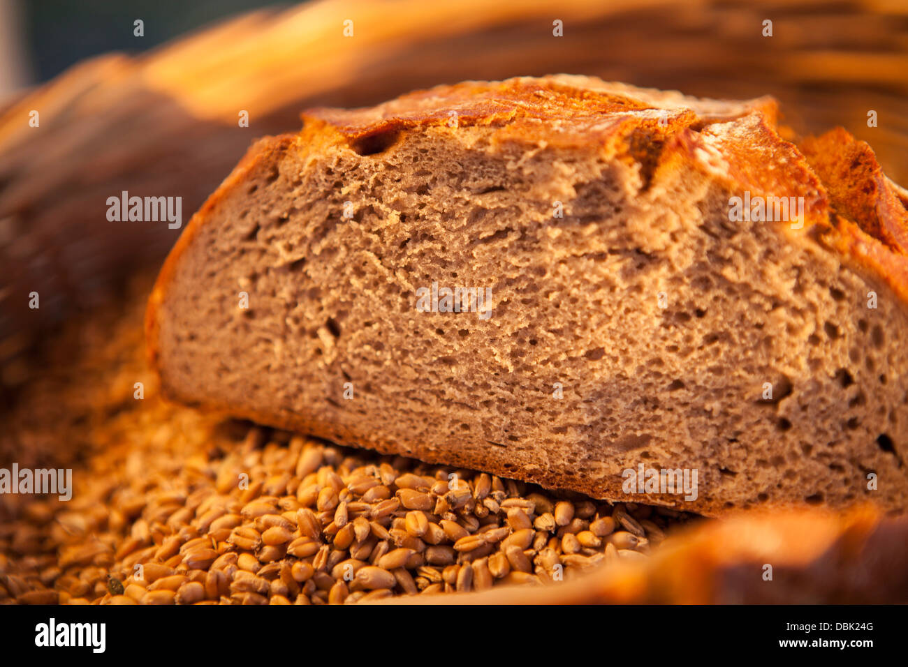 Fresh Bread And Wheat Grains, Close-up, Croatia, Slavonia, Europe Stock Photo