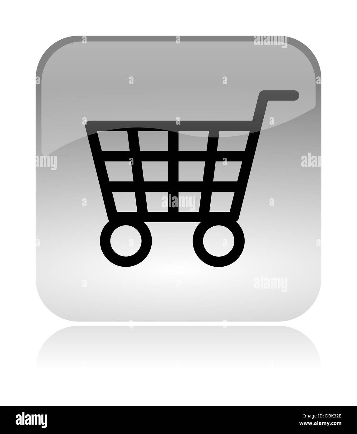 Shopping cart white, transparent and glossy web interface icon with reflection Stock Photo
