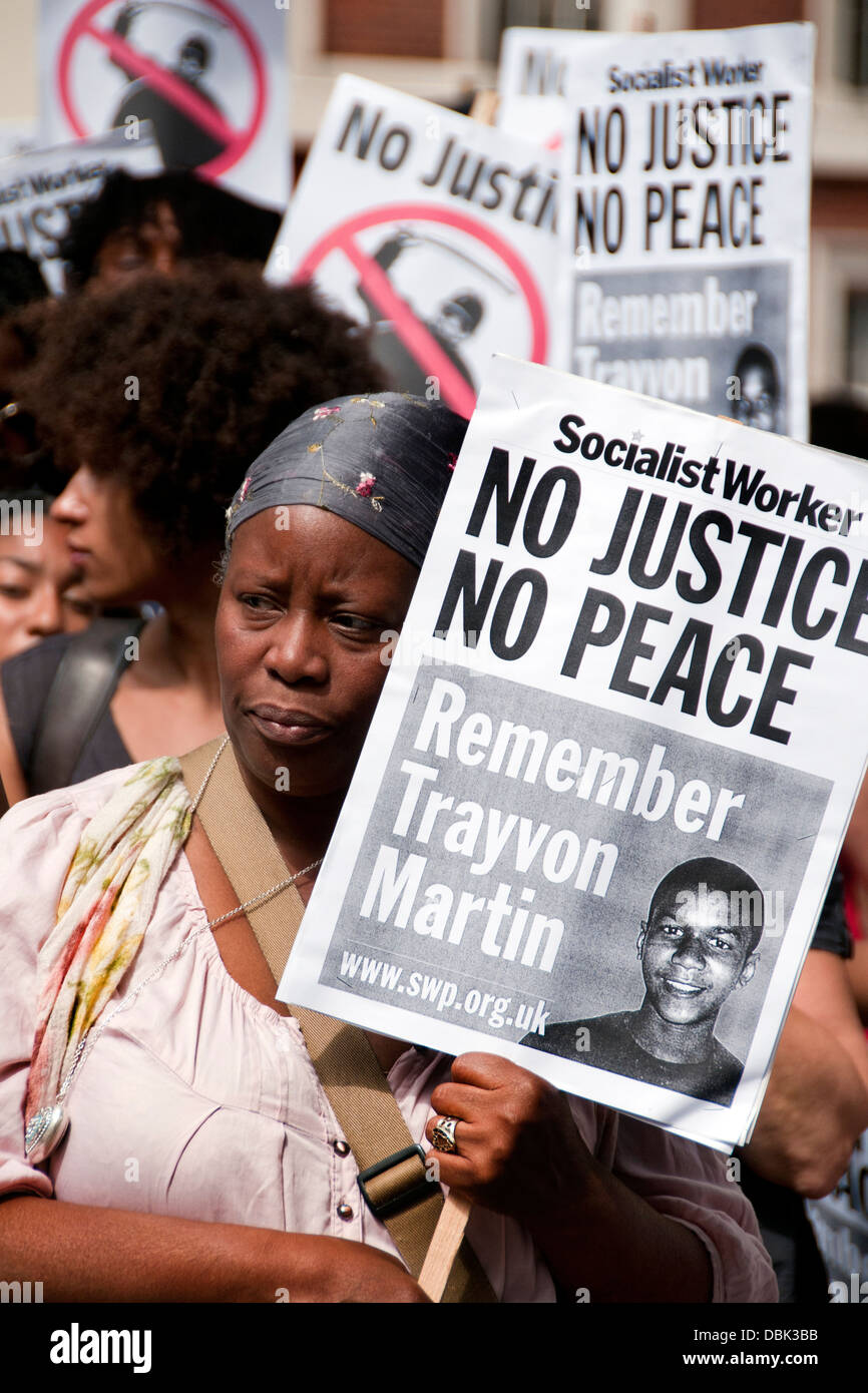 London March and Rally against Global Racism & Injustice following acquittal of George Zimmerman shot & killed Trayvon Martin Stock Photo