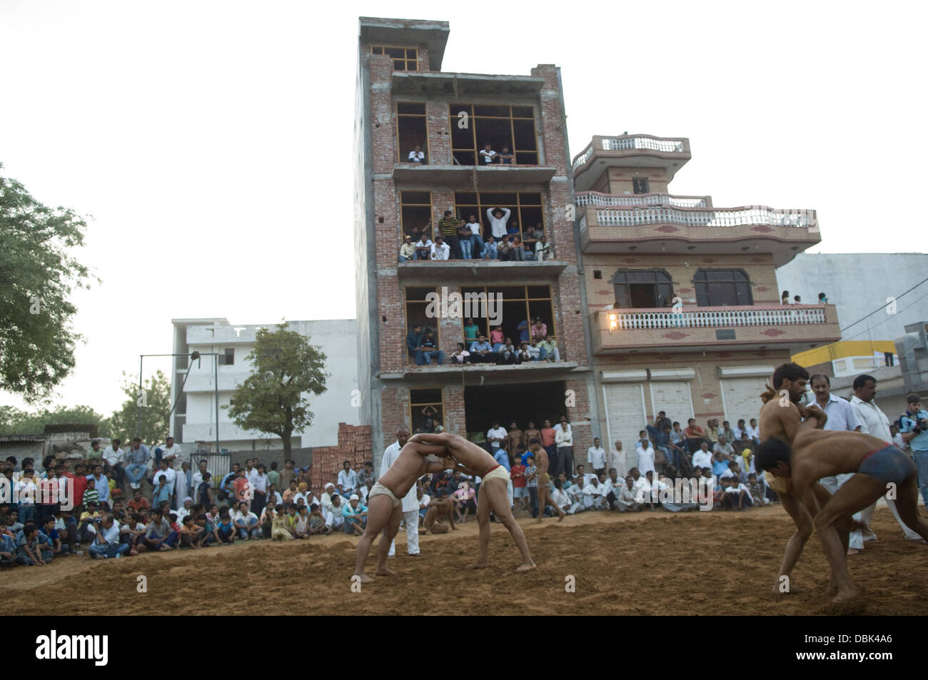 Indian Kushti Wrestlers Compete During A Traditional Dangal Competition Where Wrestlers From