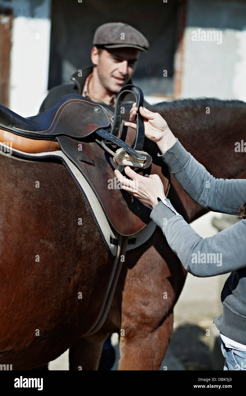 Horse with saddle side view hires stock photography and images Alamy