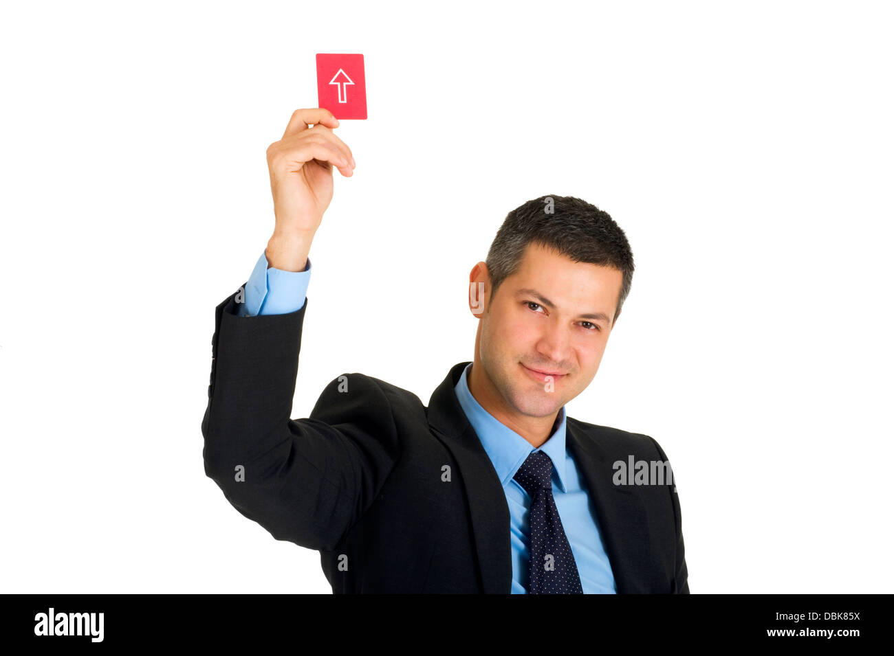 Redirection Card businessman with a red card direction Stock Photo - Alamy