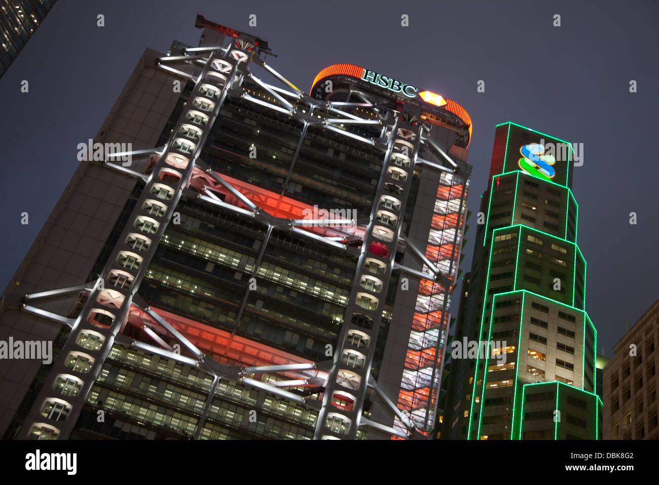 Hong Kong Central district buildings dusk hsbc Stock Photo