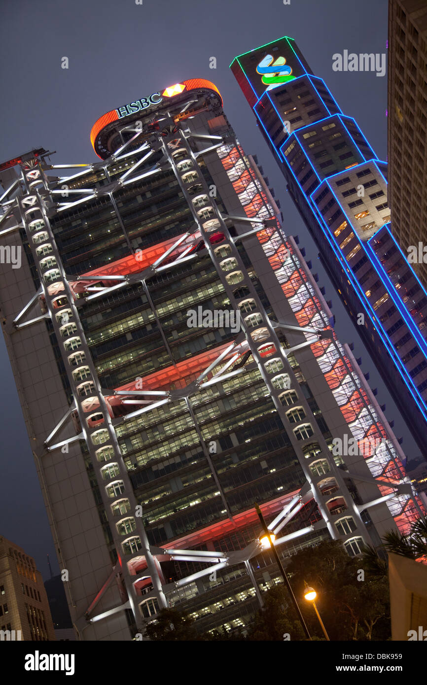 Hong Kong Central district buildings dusk hsbc Stock Photo