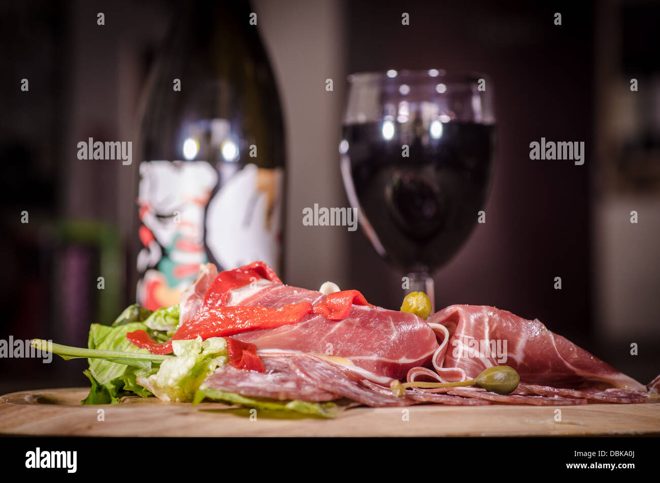 ham and wine tapa Stock Photo Alamy