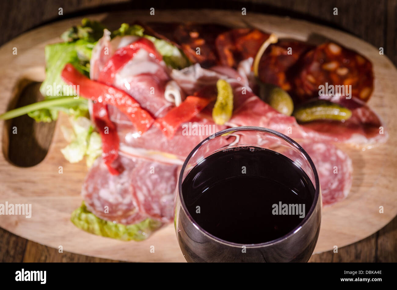 Wine and chorizo tapa Stock Photo - Alamy