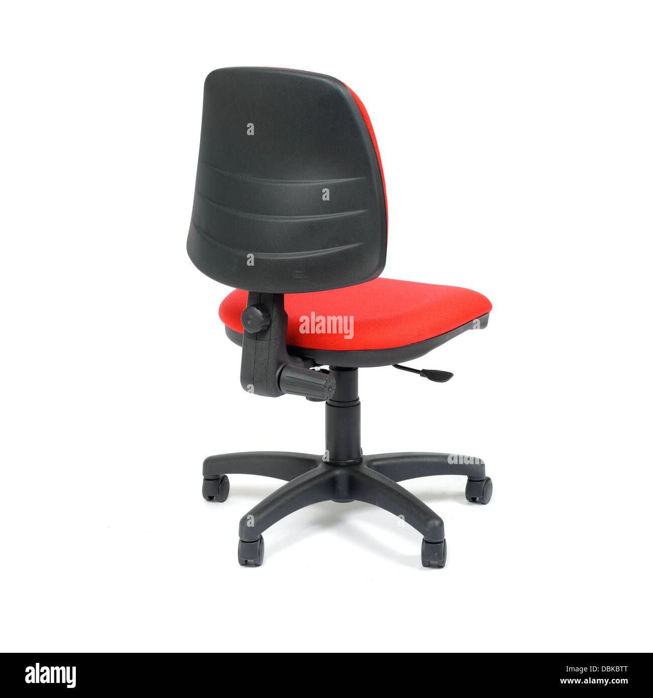 Rear view of red office chair cut out isolated on white background ...