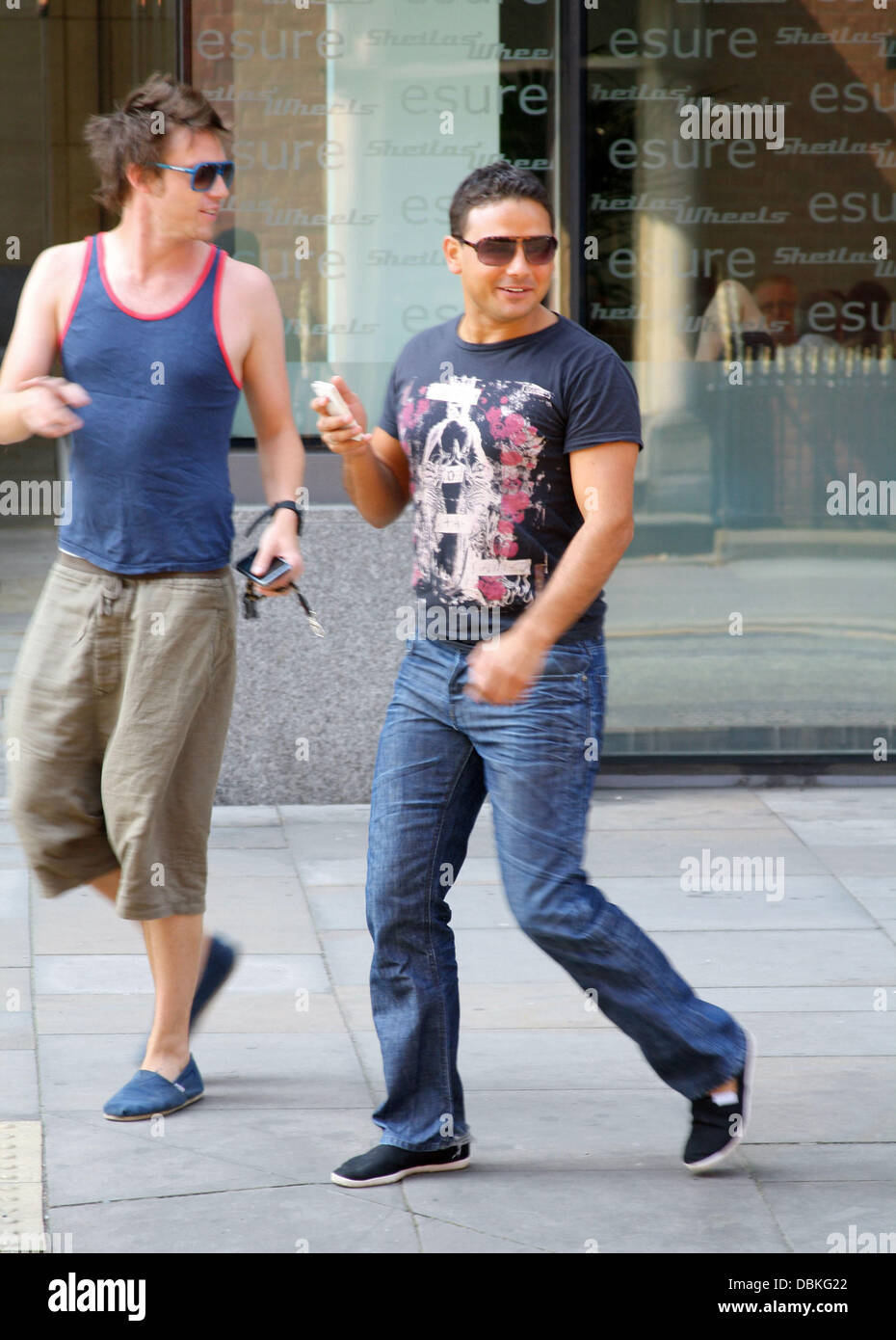 Coronation Street actor Ryan Thomas and Hollyoaks actor Andrew Moss go for coffee  Manchester, England - 04.07.11 Stock Photo