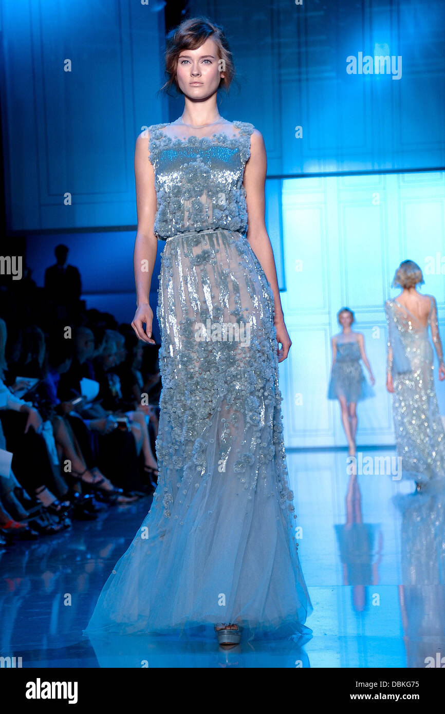 elie saab 2012 blue dress Model Paris Fashion Week - Haute Couture - Fall/Winter 2011/2012 - Catwalk Paris, France - 06.07.11 Stock Photo Americana Kisses Tiered Mini NURSING FRIENDLY DRESSES Color:Cappuchino