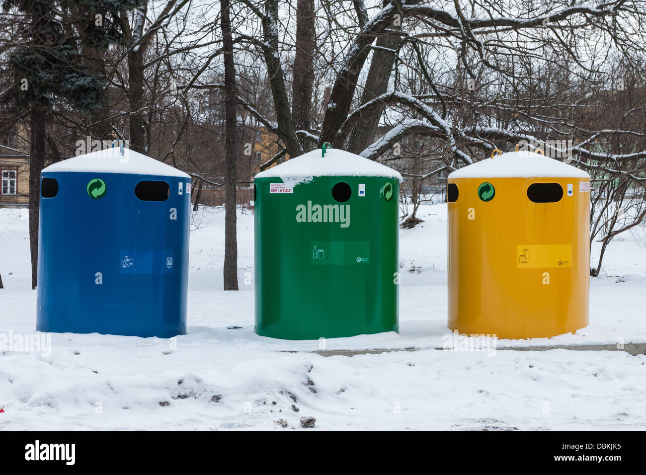 Large bins for rubbish and trash, recycling and garden waste Stock Photo