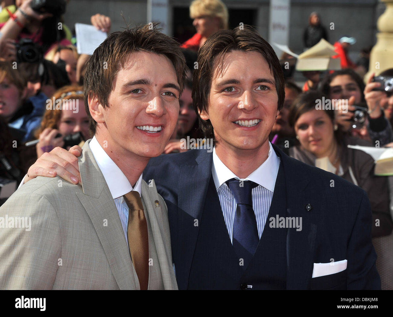 James and Oliver Phelps Harry Potter And The Deathly Hallows: Part 2 -  world film premiere held on Trafalgar Square - Arrivals. London, England -  07.07.11 Stock Photo - Alamy