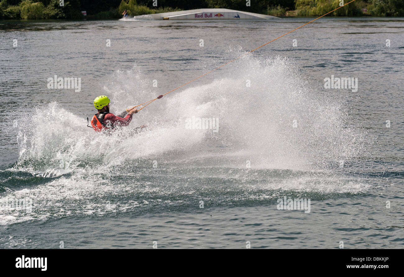 Wakeboarding at the Festival Leisure Wakeboard Park in Basildon Stock