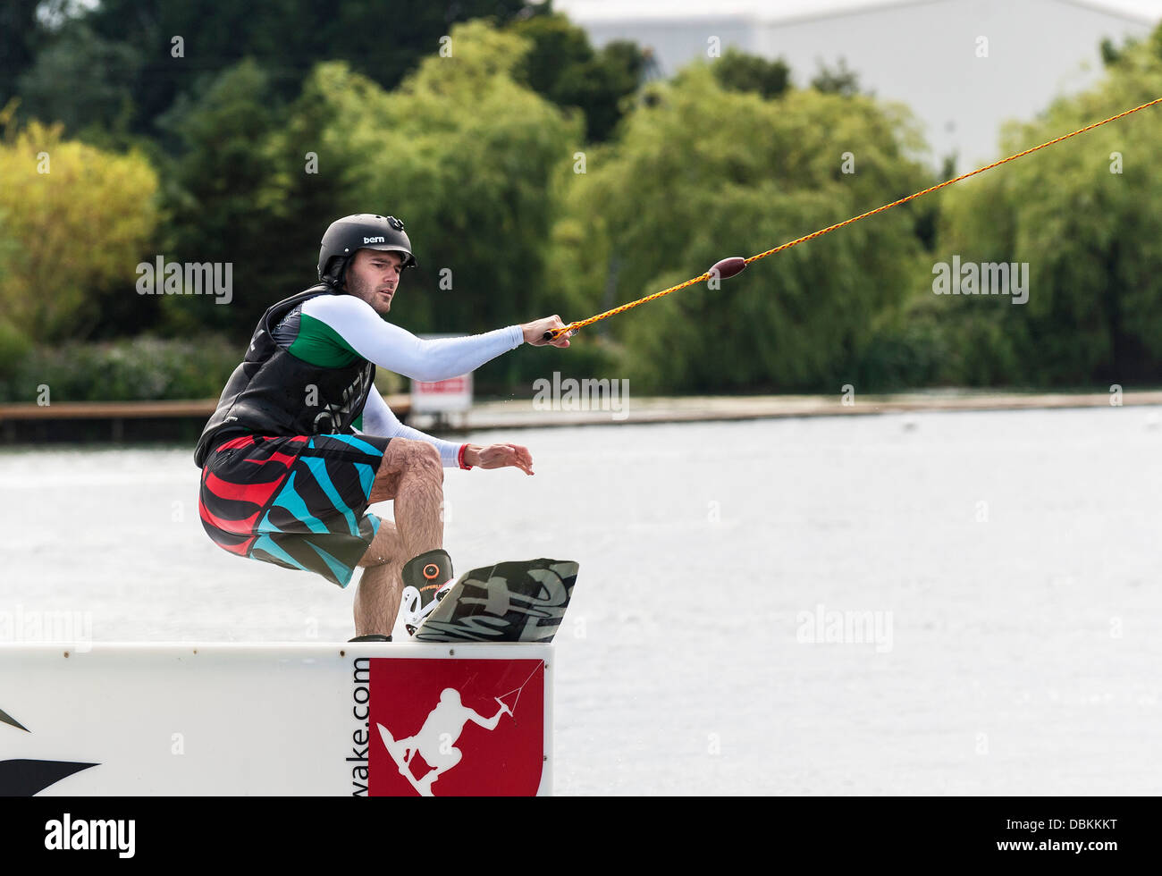 Wakeboarding at the Festival Leisure Wakeboard Park in Basildon Stock