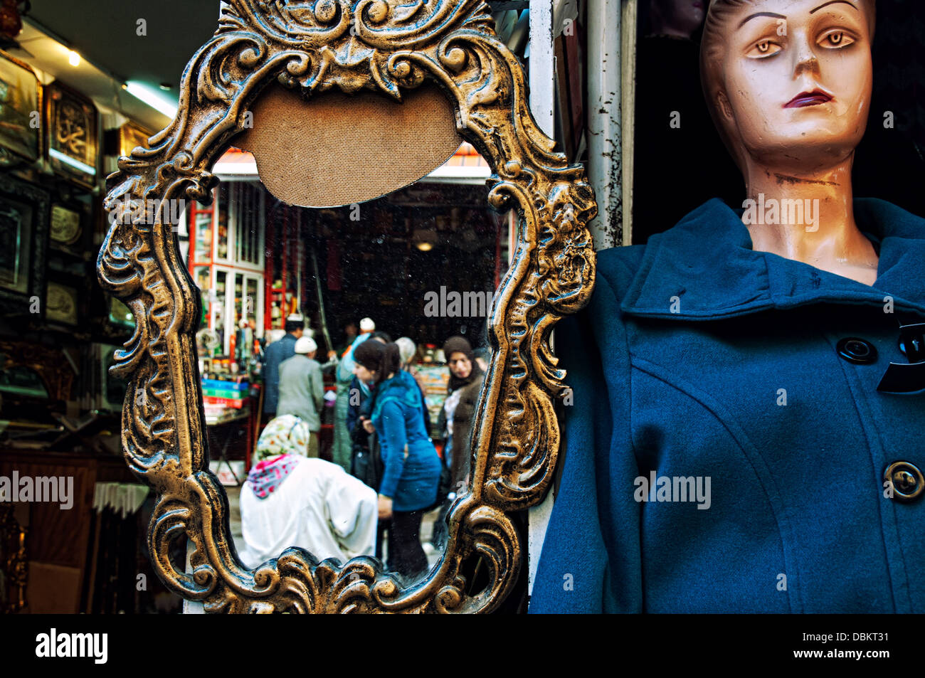 Textile shop in Meknes medina. Morocco Stock Photo