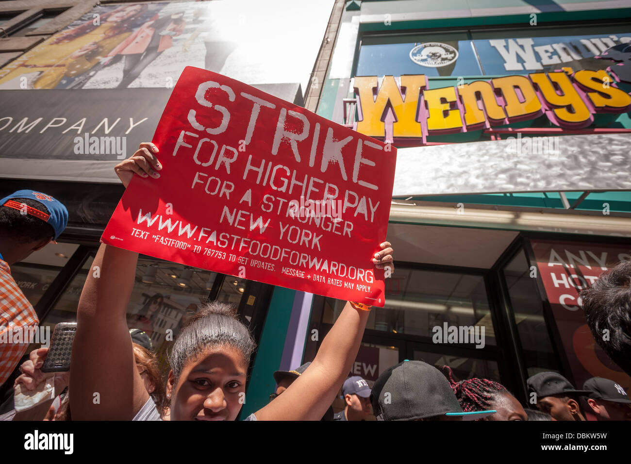 Workers at fast food restaurants engage in a one-day strike Stock Photo