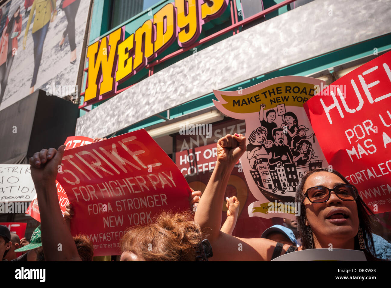 Workers at fast food restaurants engage in a one-day strike Stock Photo