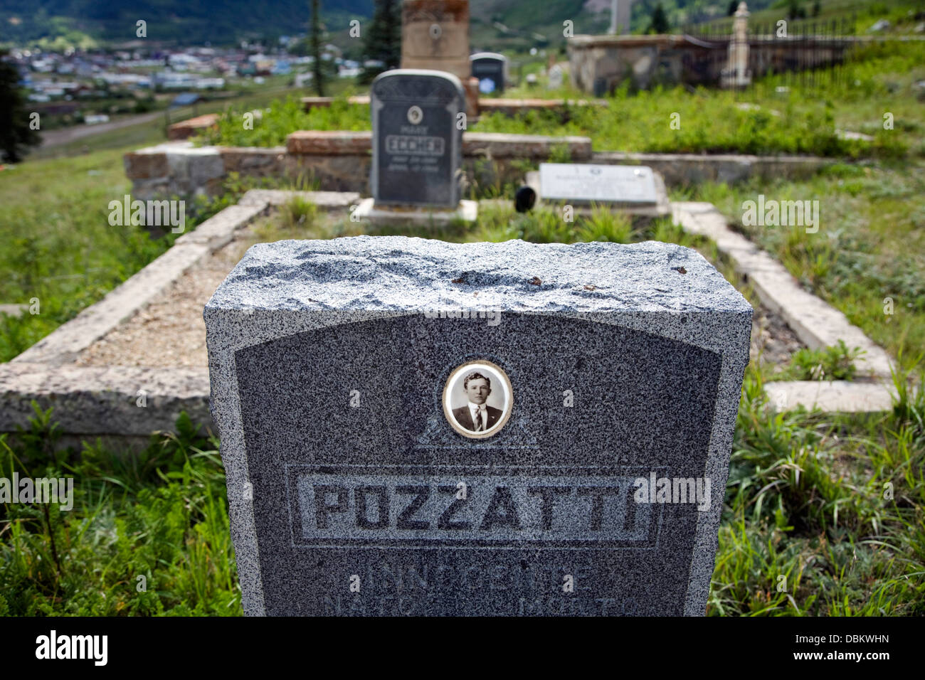 Gravestone in the Hillside Cemetery in SIlverton, Colorado Stock Photo