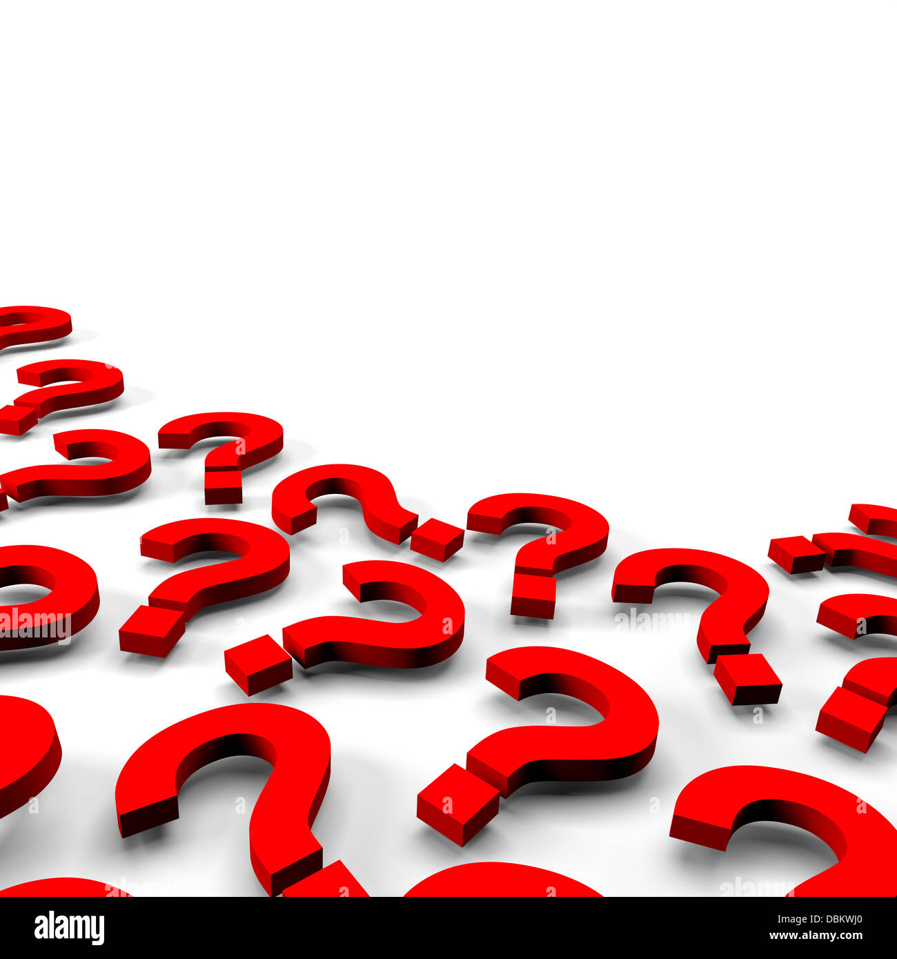Many 3d red question marks on white background Stock Photo
