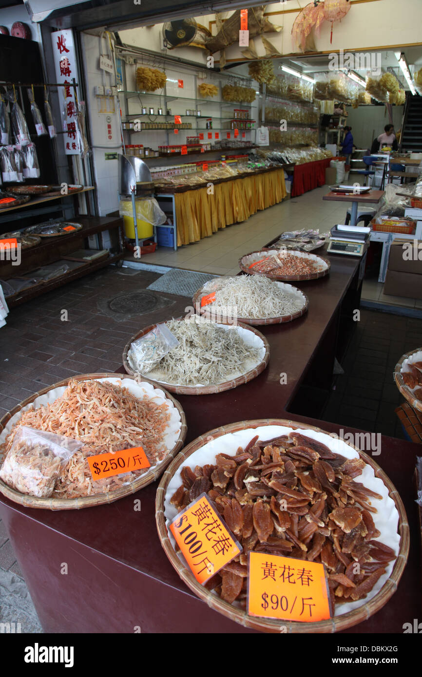 dried fish and meat display shop streetscene Stock Photo