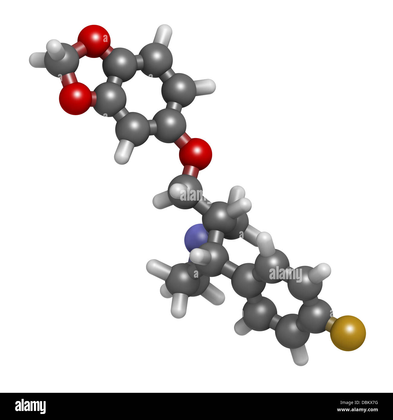 Paroxetine antidepressant drug (SSRI class), chemical structure Stock