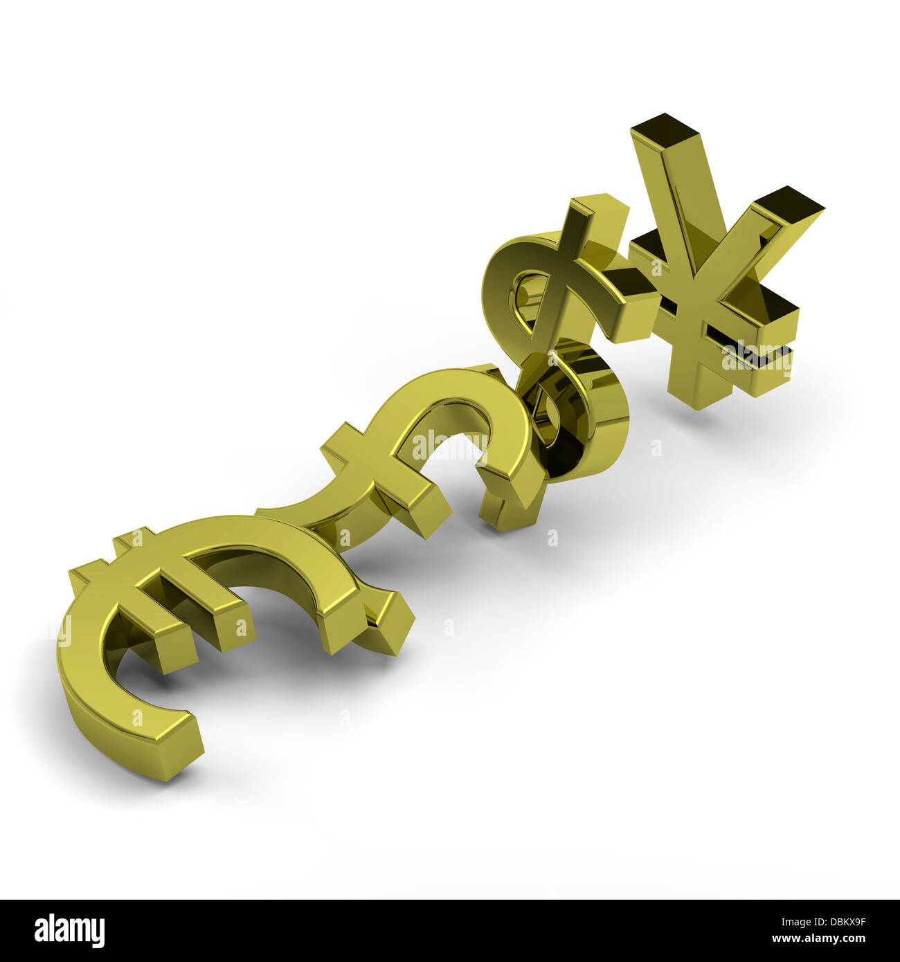 3D golden currency symbols set domino effect on white background ...
