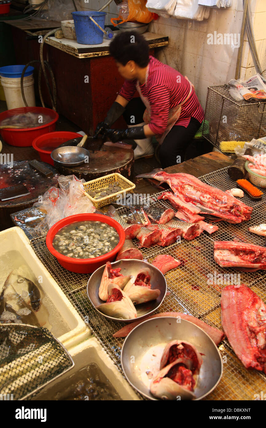 Fish market fishmonger stall Stock Photo