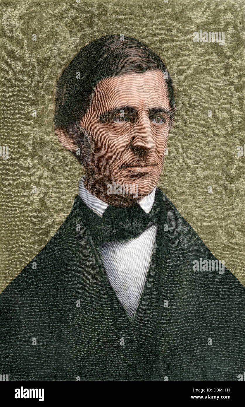 Transcendentalist Ralph Waldo Emerson. Hand-colored woodcut Stock Photo