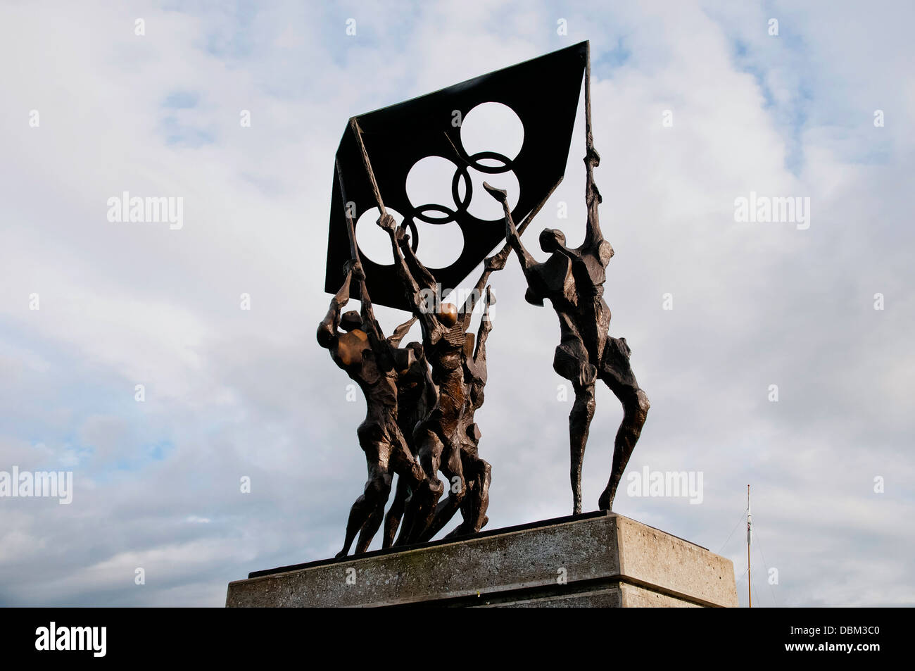 Statue in front of The Olympic Museum, on the shore of lake Geneva or Lake Léman, Lausanne, Switzerland, Western Europe Stock Photo