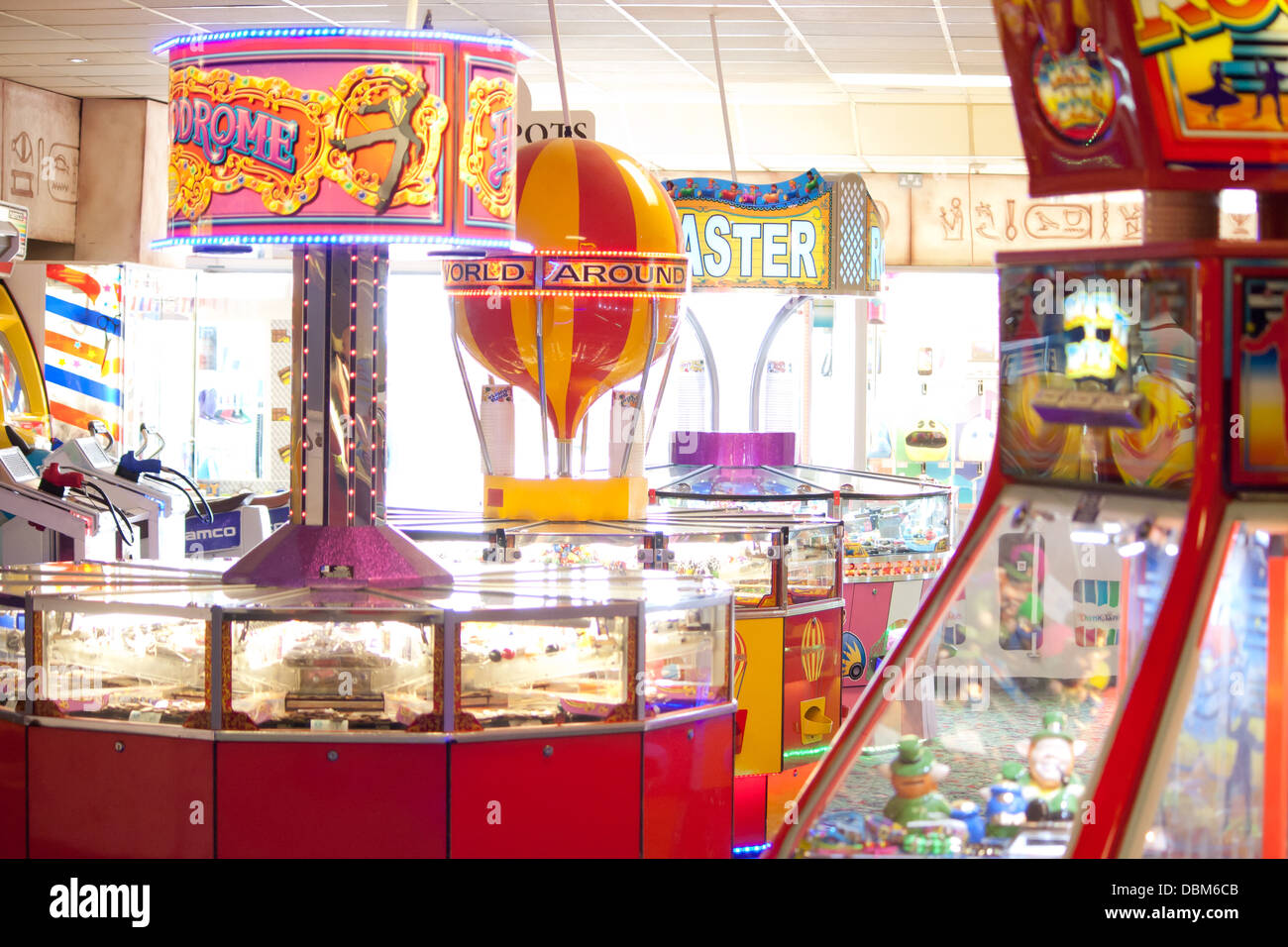 A fun fair arcades by the seafront with fruit machines and penny
