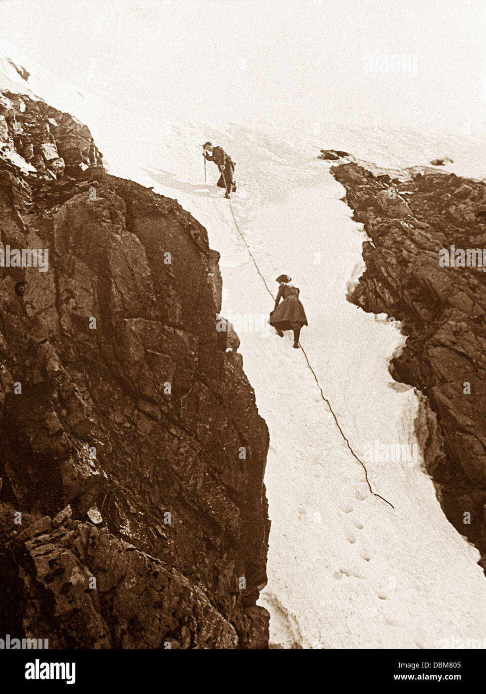 Climbing Scawfell Deep Ghyll Victorian period Stock Photo
