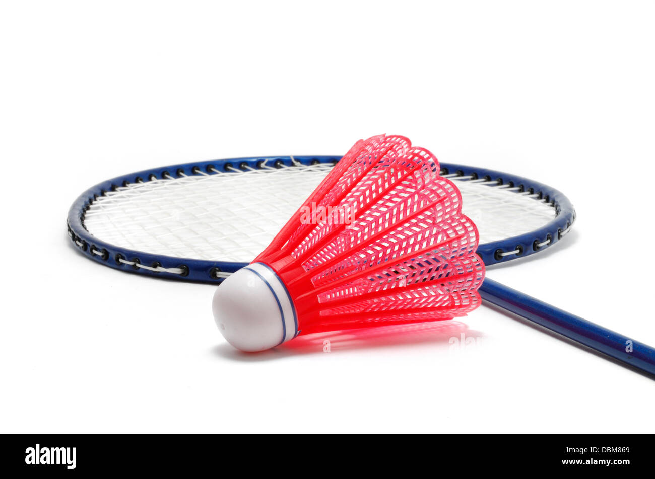 Badminton Racket and Shuttlecock (Birdie) Stock Photo