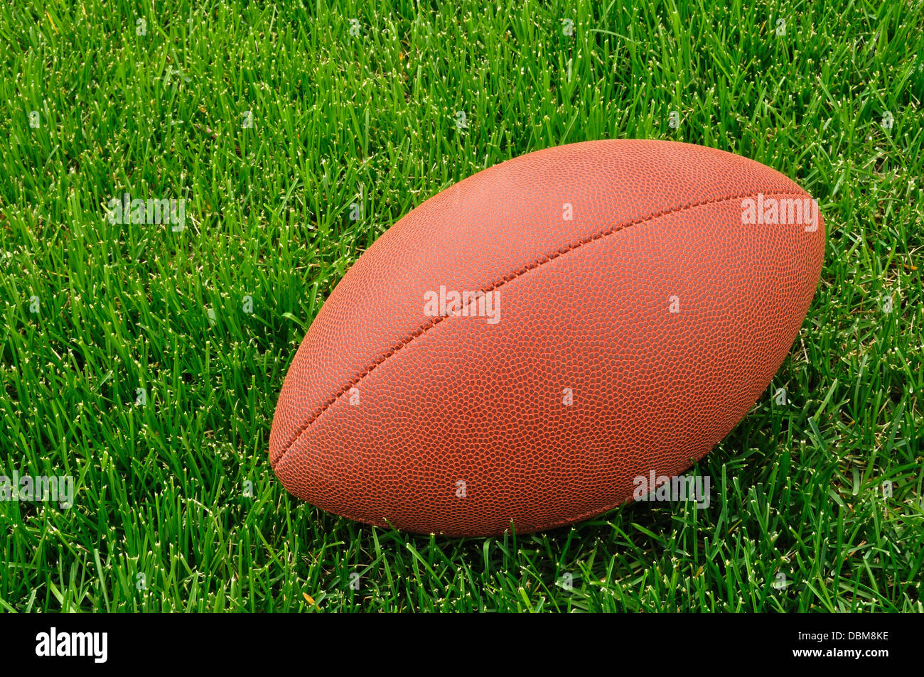 American football on a grass playing field Stock Photo