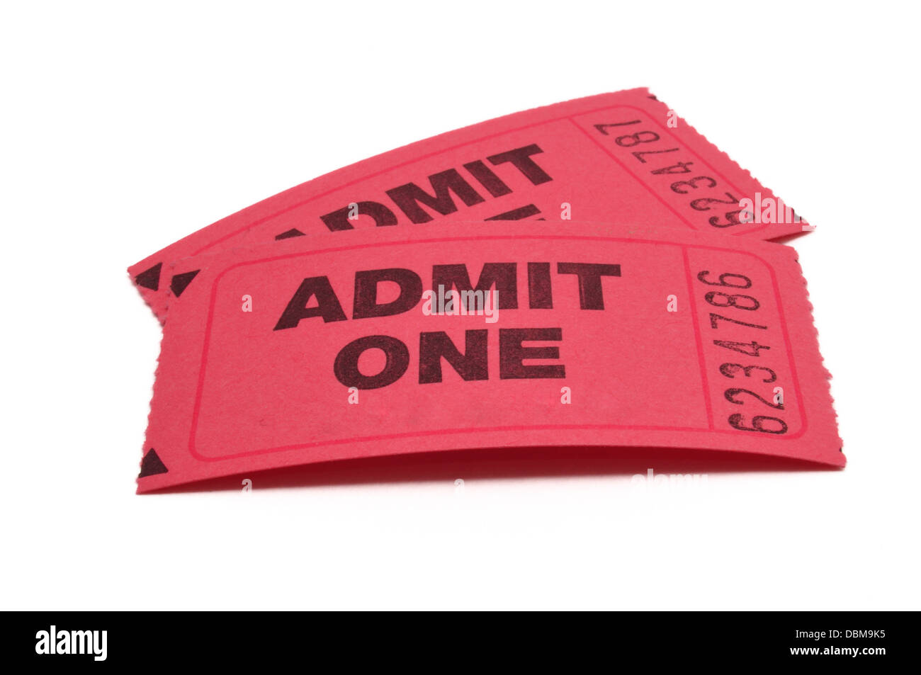 Two tickets - Admit One on white background cut out isolated Stock Photo