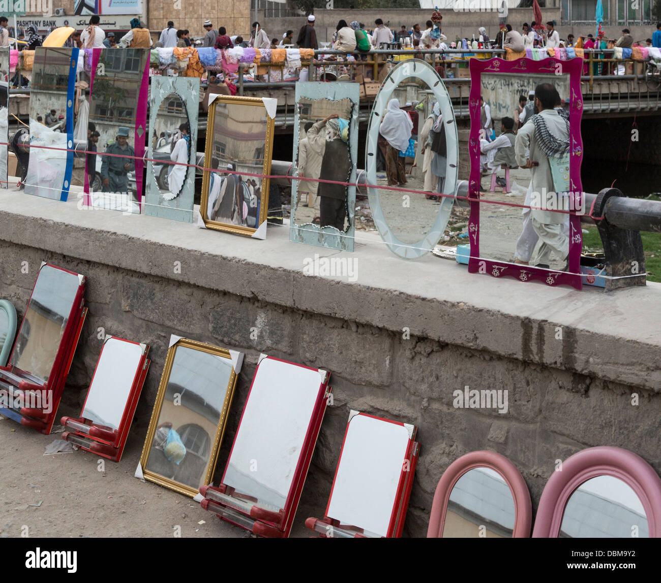 mirrors for sale, bazaar, Kabul, Afghanistan Stock Photo